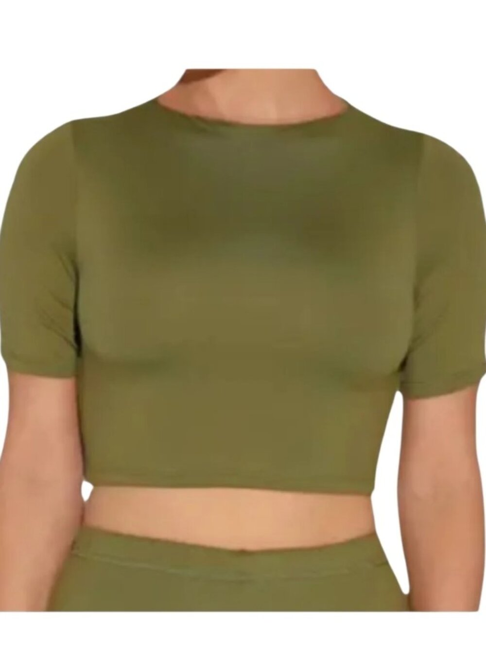Naked Wardrobe Olive Green Tight Crop Top Size S